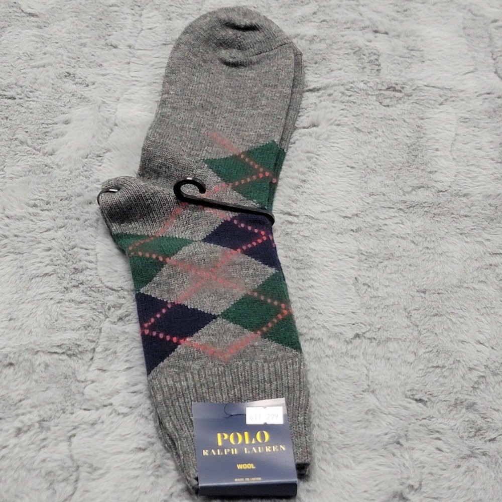Polo Ralph Lauren Wool Socks Mens 10-13 Gray Argyle Dress Mid Calf Japan